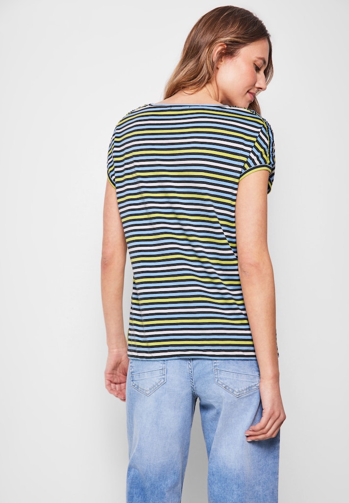 Damen mit khaki bequem Streifenshirt kaufen Cecil Raffungen online bei easy T-Shirt