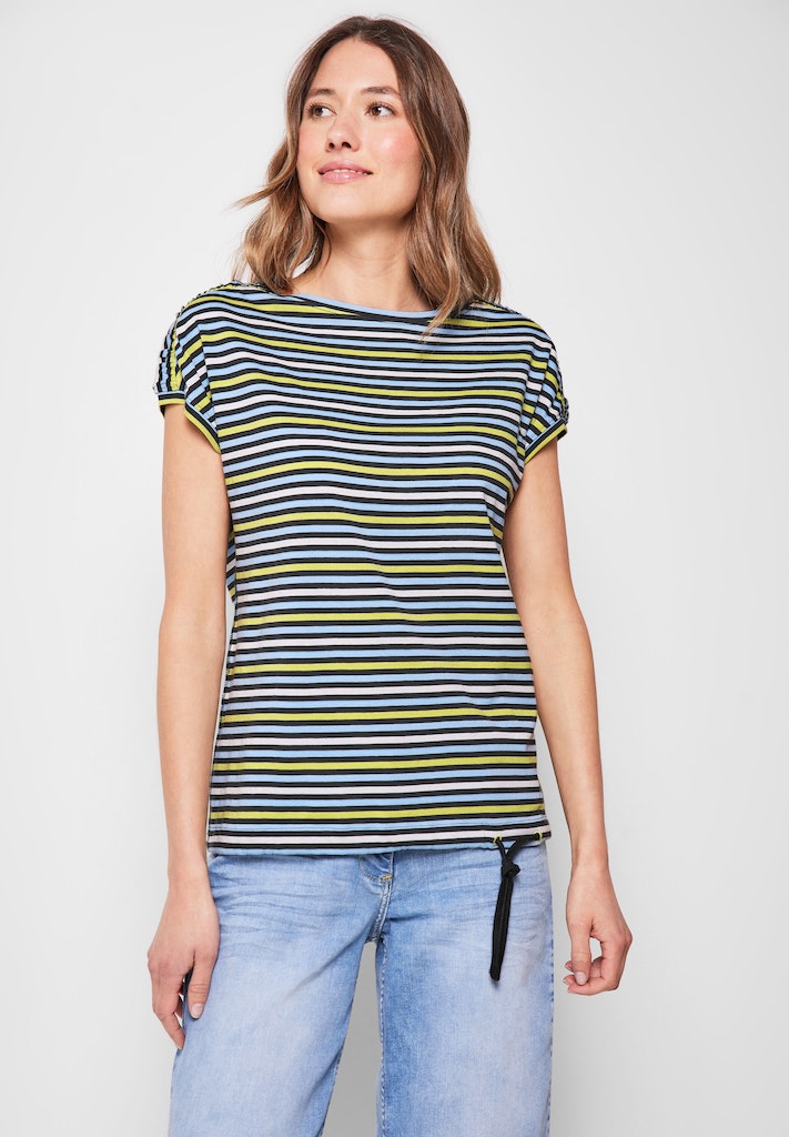 Cecil Damen T-Shirt Streifenshirt mit Raffungen easy khaki bequem online  kaufen bei