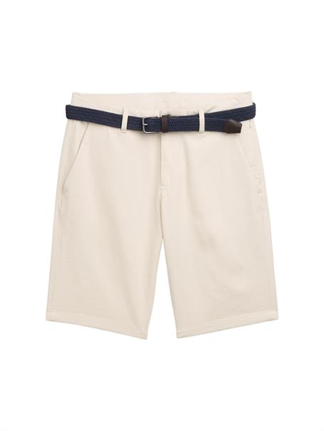 Stretch Slim Chino Shorts mit Gürtel white beige zig zag structure