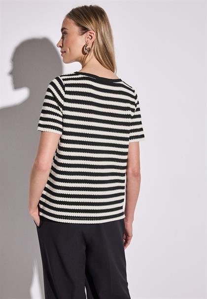Strick-Look Streifenshirt black