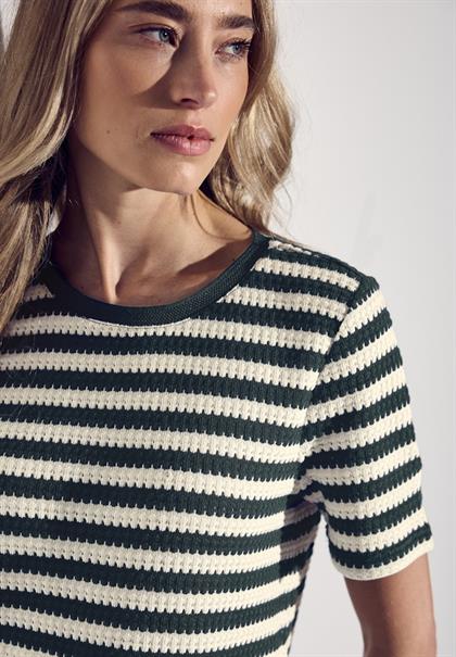 Strick-Look Streifenshirt hunter green