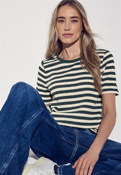 Strick-Look Streifenshirt hunter green