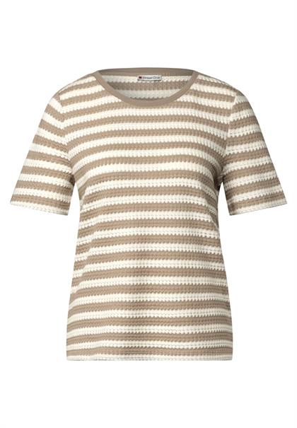 Strick-Look Streifenshirt safari beige