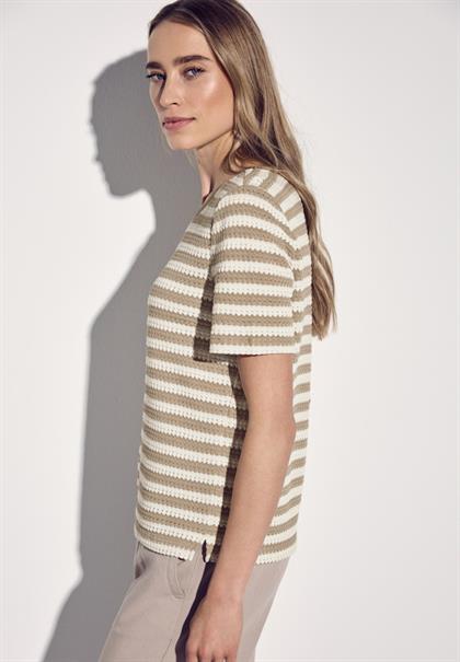Strick-Look Streifenshirt safari beige