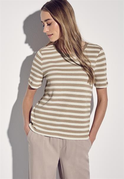 Strick-Look Streifenshirt safari beige