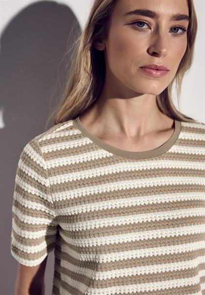 Strick-Look Streifenshirt safari beige