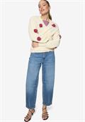 Strickjacke mit bunten 3D Blumen patch cream-pink