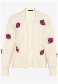 Strickjacke mit bunten 3D Blumen patch cream-pink