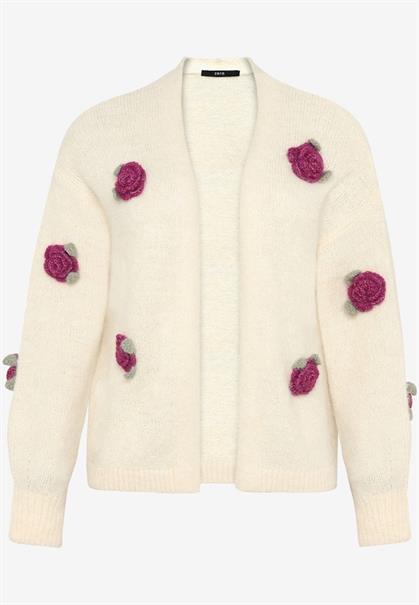 Strickjacke mit bunten 3D Blumen patch cream-pink