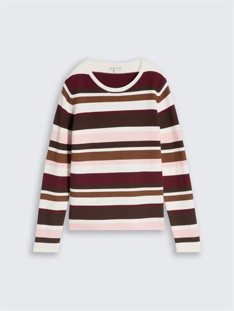 Strickpullover aus Baumwolle camel brown red stripe