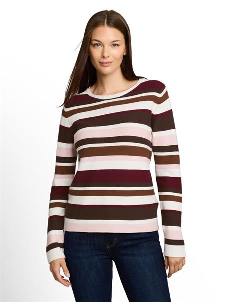 Strickpullover aus Baumwolle camel brown red stripe