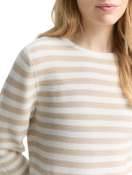 Strickpullover aus Bio-Baumwolle sand stone offwhite stripe