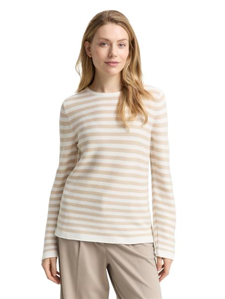 Strickpullover aus Bio-Baumwolle sand stone offwhite stripe