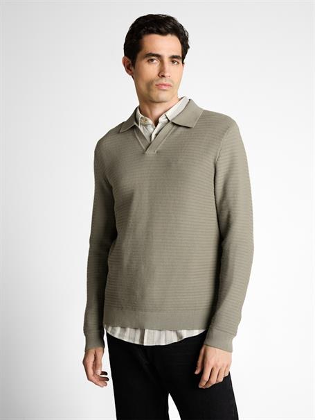 Strickpullover mit Polokragen greyish shadow olive