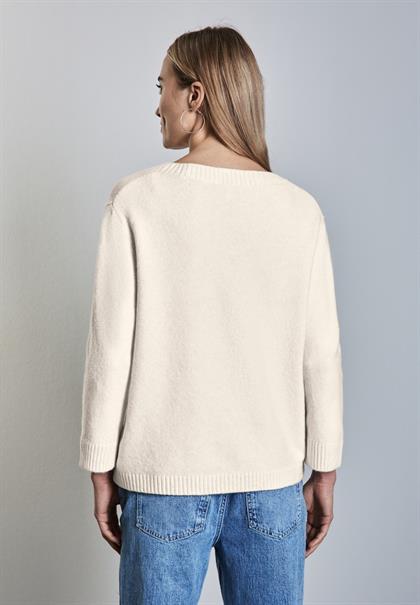 Strickpullover mit Rundhals cream white melange