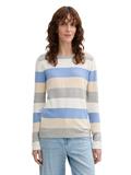 Strickpullover mit Rundhalsausschnitt beige blue block stripe