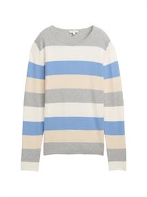 Strickpullover mit Rundhalsausschnitt beige blue block stripe