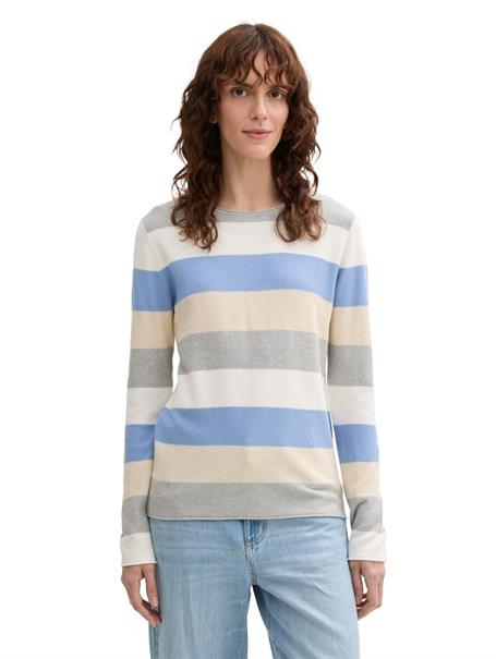 Strickpullover mit Rundhalsausschnitt beige blue block stripe
