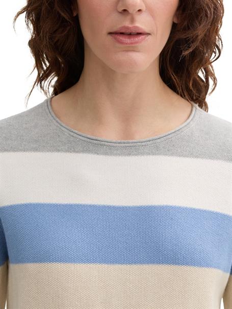 Strickpullover mit Rundhalsausschnitt beige blue block stripe