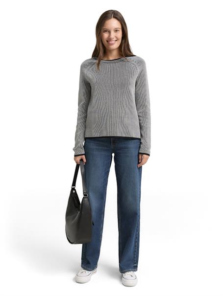 Strickpullover mit Rundhalsausschnitt black white plaited knit