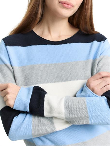 Strickpullover mit Rundhalsausschnitt fjord blue grey stripe