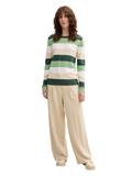 Strickpullover mit Rundhalsausschnitt green beige block stripe