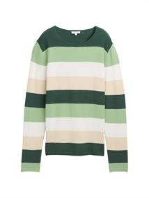 Strickpullover mit Rundhalsausschnitt green beige block stripe