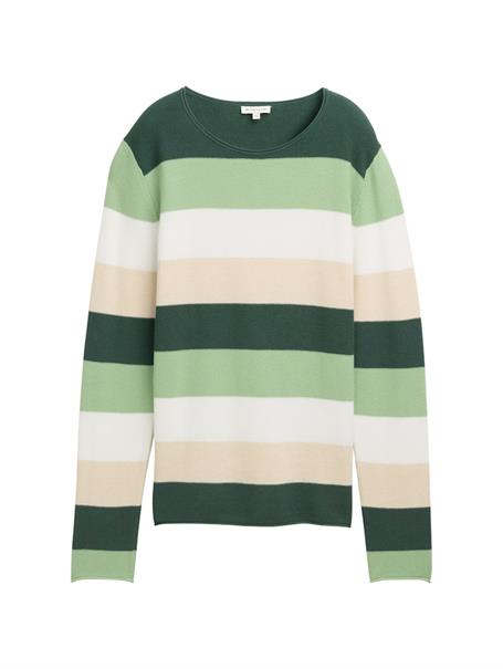 Strickpullover mit Rundhalsausschnitt green beige block stripe