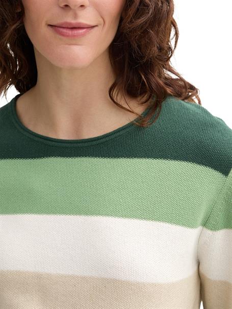 Strickpullover mit Rundhalsausschnitt green beige block stripe