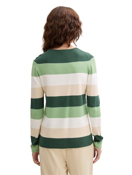 Strickpullover mit Rundhalsausschnitt green beige block stripe
