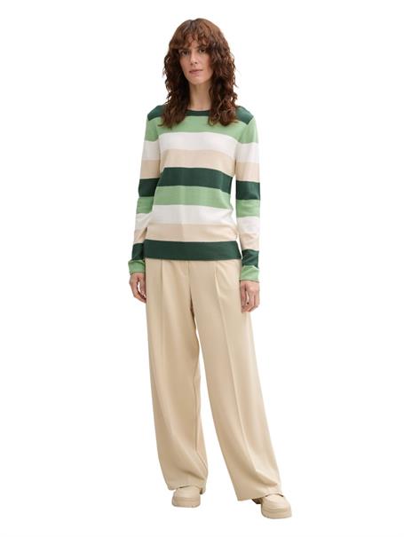 Strickpullover mit Rundhalsausschnitt green beige block stripe