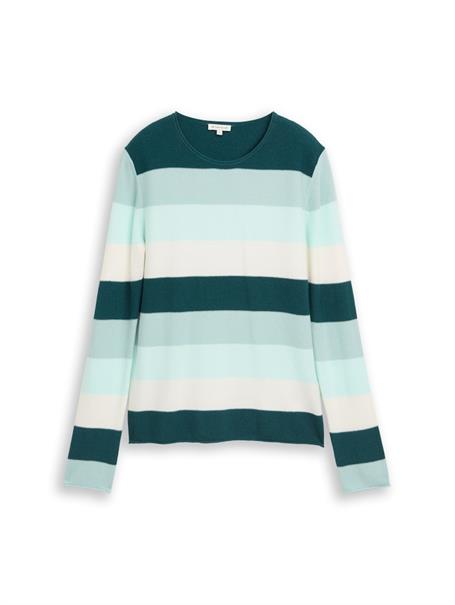 Strickpullover mit Rundhalsausschnitt green mint white stripe