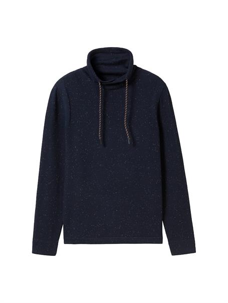 Strickpullover mit Schalkragen navy melange neps