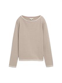 Strickpullover mit U-Boot-Ausschnitt soft taupe bubble knit stripe