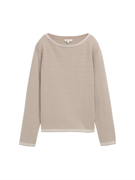 Strickpullover mit U-Boot-Ausschnitt soft taupe bubble knit stripe