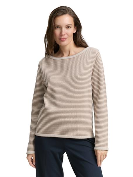 Strickpullover mit U-Boot-Ausschnitt soft taupe bubble knit stripe