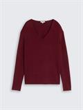 Strickpullover mit V-Ausschnitt preppy plum