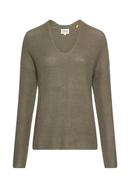 Strickpullover mit V-Ausschnitt shadow khaki