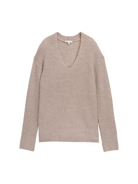 Strickpullover mit V-Ausschnitt soft taupe melange
