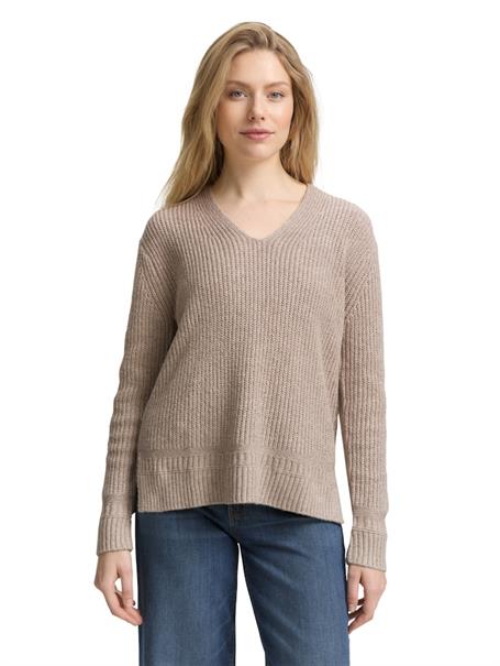 Strickpullover mit V-Ausschnitt soft taupe melange