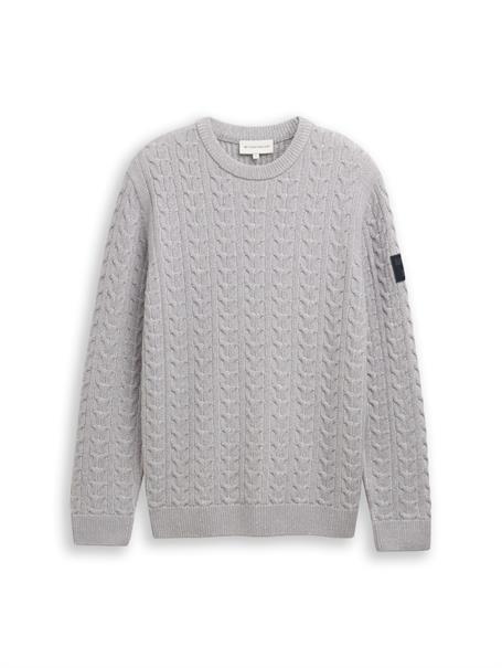 Strickpullover mit Zopfmuster grey offwhite plated