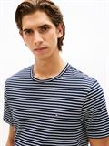 Stripe Flag Embroidery Crew Neck T-Shirt desert sky - ecru stripe