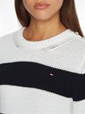 STRIPED BUTTON C-NK SWEATER rugby stp horizontal - d sky ecru