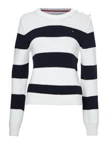 STRIPED BUTTON C-NK SWEATER rugby stp horizontal - d sky ecru