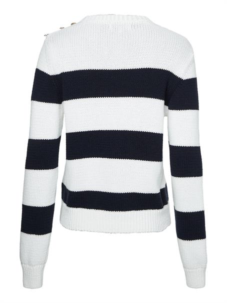 STRIPED BUTTON C-NK SWEATER rugby stp horizontal - d sky ecru