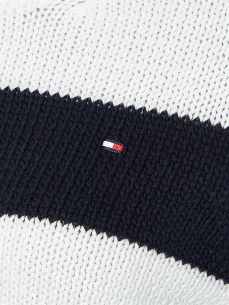 STRIPED BUTTON C-NK SWEATER rugby stp horizontal - d sky ecru
