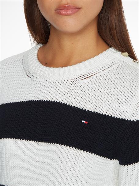 STRIPED BUTTON C-NK SWEATER rugby stp horizontal - d sky ecru
