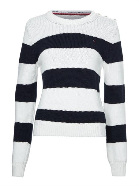STRIPED BUTTON C-NK SWEATER rugby stp horizontal - d sky ecru