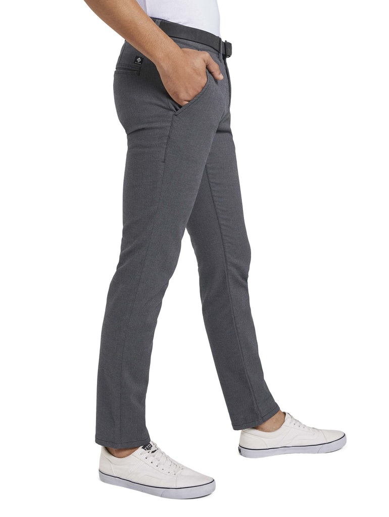 Tom Tailor Denim Herren Hose Strukturierte Chinohose mit Gürtel grey brown  check yarn dye bequem online kaufen bei