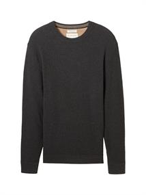 Strukturierter Rundhalspullover black grey melange